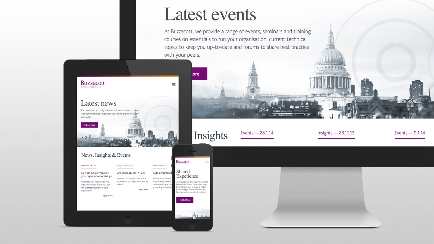 Multi-device view of the Buzzacott responsive website