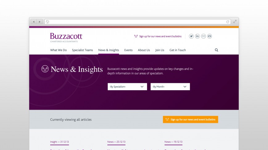 Buzzacott responsive website homepage