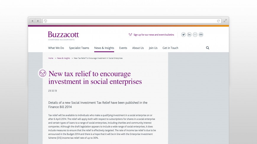 Buzzacott responsive website news and insights page