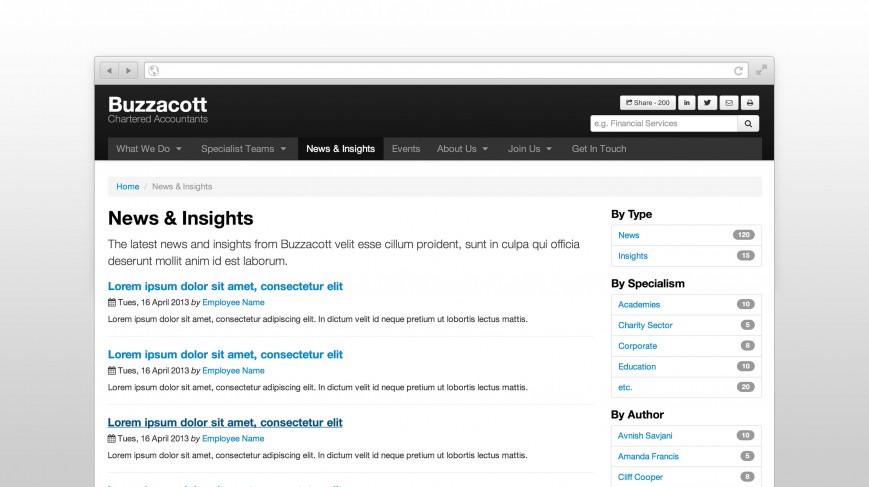 Buzzacott news and insights listing page