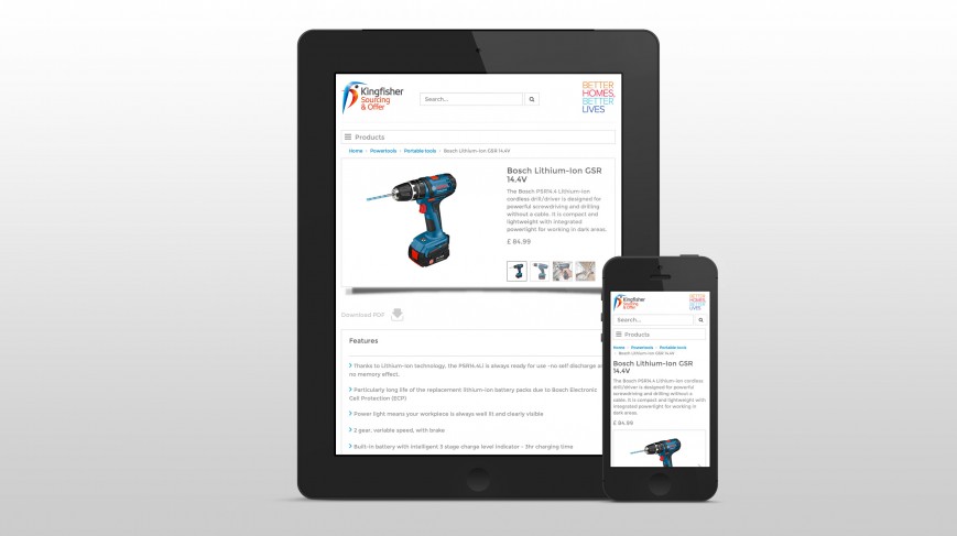 Product details page on tablet and mobile